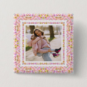 Badge Carré 5 Cm Photo personnalisée Pastel Pink Bonne fête des mèr