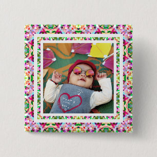 Badge Carré 5 Cm Photo personnalisée Vibrant rose Happy Green Fête 