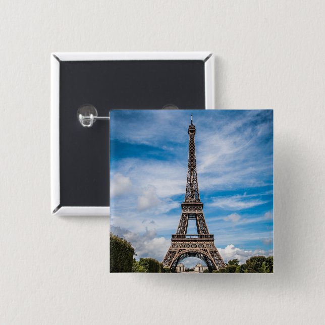 Badge Carré 5 Cm Photo tour Eiffel (Devant & derrière)