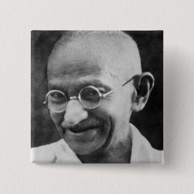 Badge Carré 5 Cm Photographie de portrait de Mahatma Gandhi (Devant)
