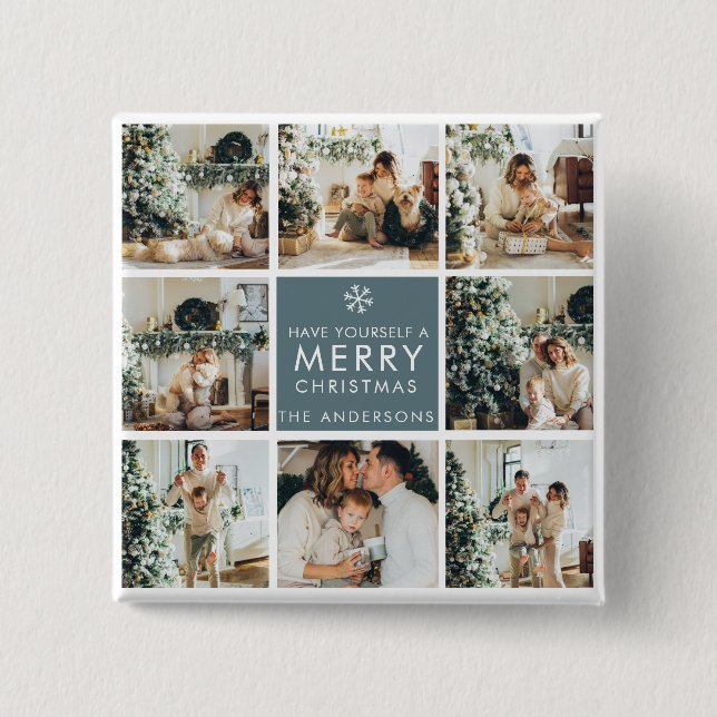 Badge Carré 5 Cm Photos Multi Holiday | Merry Christmas | (Devant)