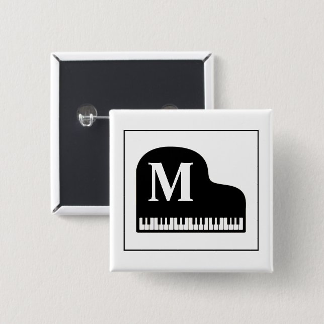 Badge Carré 5 Cm Pianiste Monogramme de piano noir et blanc (Devant & derrière)