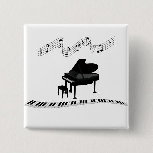 Badge Carré 5 Cm Piano, clavier et notes musicales