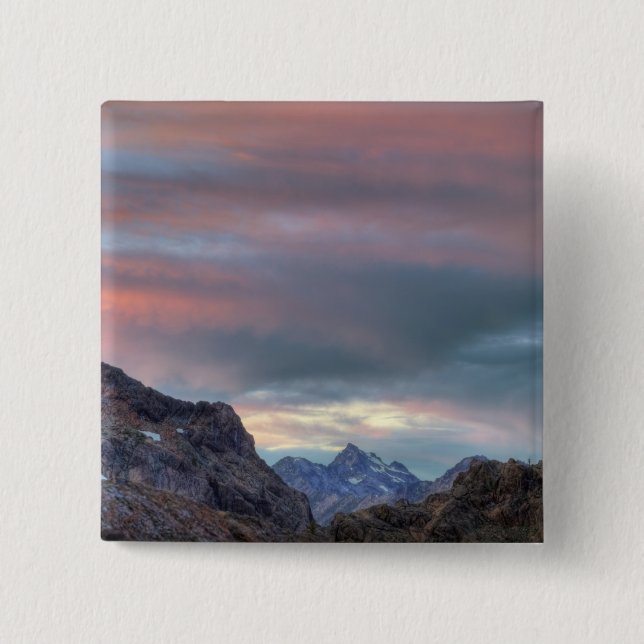 Badge Carré 5 Cm Pic Argonaut, coucher de soleil (Devant)