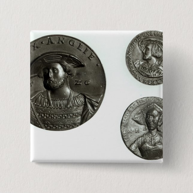Badge Carré 5 Cm Pièces de monnaie dépeignant Henry VIII et Anne (Devant)