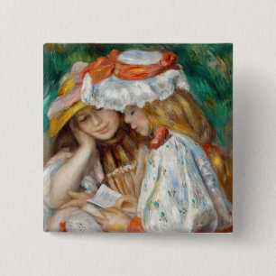 Badge Carré 5 Cm Pierre-Auguste Renoir - Deux Filles Lecture
