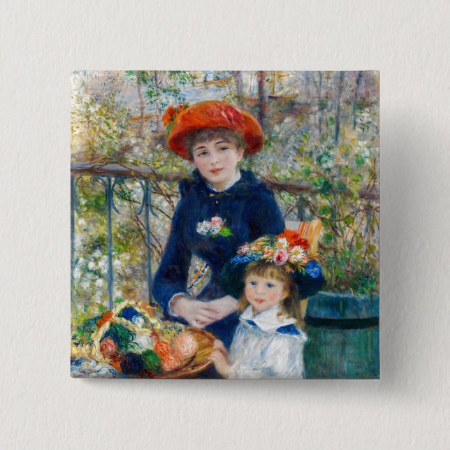 Badge Carré 5 Cm Pierre-Auguste Renoir - Deux soeurs sur la terrass (Devant)