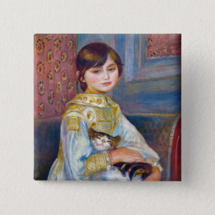 Badge Carré 5 Cm Pierre-Auguste Renoir - Enfant avec chat