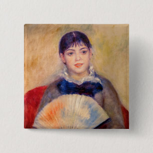 Badge Carré 5 Cm Pierre-Auguste Renoir - Jeune fille à l'éventail