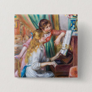 Badge Carré 5 Cm Pierre Auguste Renoir - Jeunes filles au piano