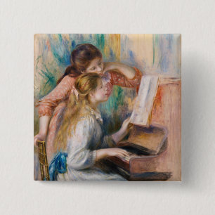 Badge Carré 5 Cm Pierre Auguste Renoir - Jeunes filles au piano
