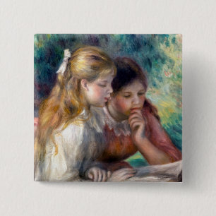 Badge Carré 5 Cm Pierre-Auguste Renoir - La Lecture