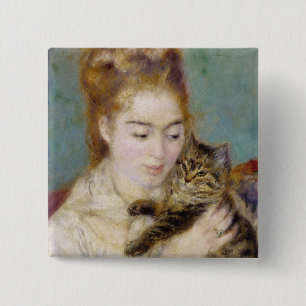 Badge Carré 5 Cm Pierre une femme de Renoir   avec un chat