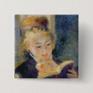Badge Carré 5 Cm Pierre une lecture de fille de Renoir  