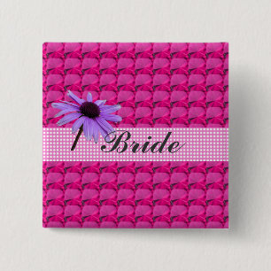 Badge Carré 5 Cm pierres précieuses roses et fleur marguerite