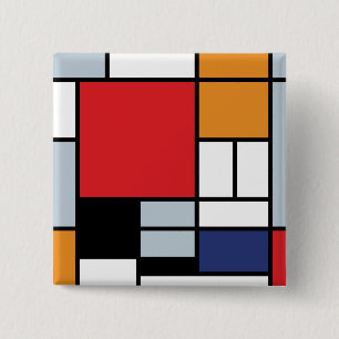 Badge Carré 5 Cm Piet Mondrian - Composition avec grand plan rouge