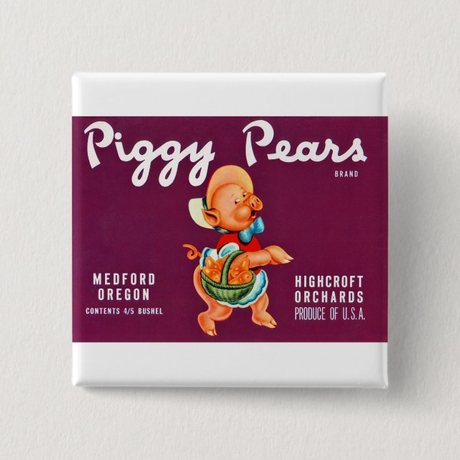 Badge Carré 5 Cm Piggy Pears (Devant)