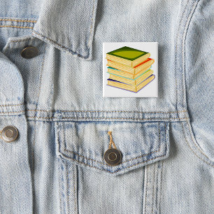 Badge Carré 5 Cm Pile de livres Lover Art et lecture
