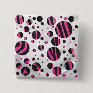 Badge Carré 5 Cm Piloka Dot Zebra noir et rose chaud