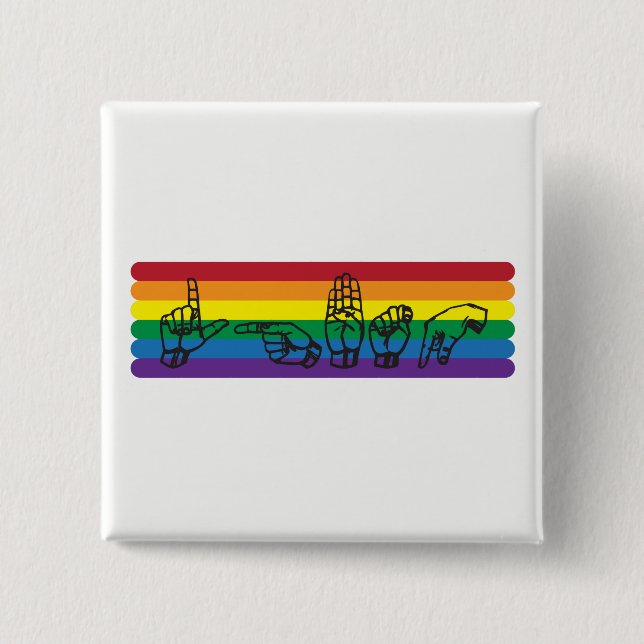 Badge Carré 5 Cm Pin d'arc-en-ciel d'ASL LGBTQ (Devant)