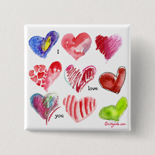 Badge Carré 5 Cm Pin de 9 coeurs de Valentine