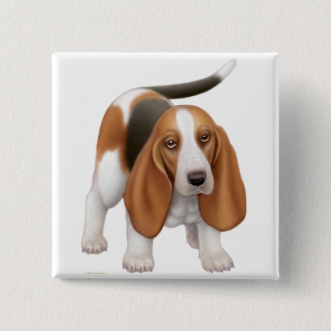 Badge Carré 5 Cm Pin de Basset Hound (Devant)