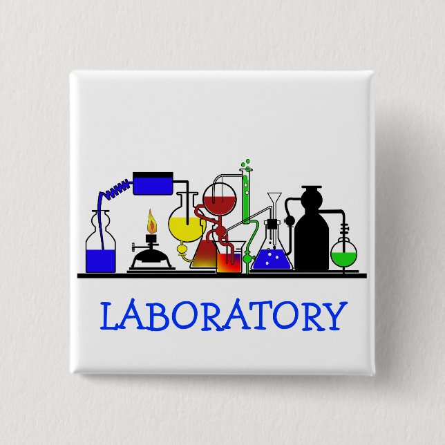 BADGE CARRÉ 5 CM PIN DE BECHERS DE LABORATOIRE (Devant)