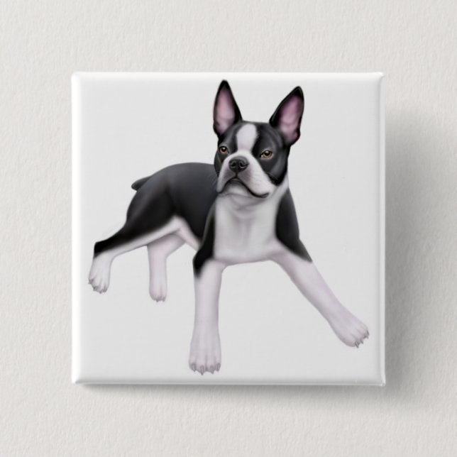 Badge Carré 5 Cm Pin de Boston Terrier (Devant)