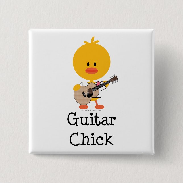 Badge Carré 5 Cm Pin de bouton de poussin de guitare (Devant)