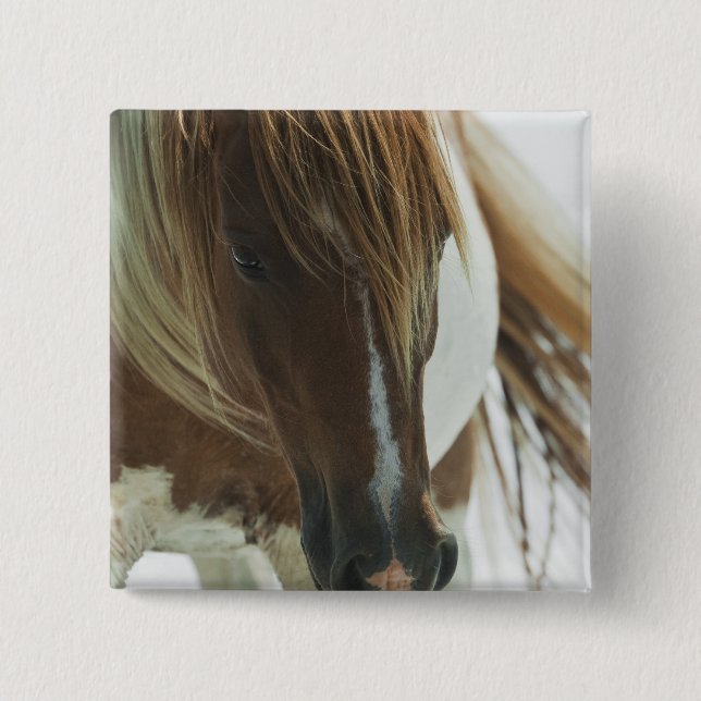 Badge Carré 5 Cm Pin de carré de cheval sauvage de mustang (Devant)