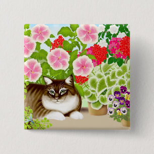 Badge Carré 5 Cm Pin de chat de tigre de jungle de patio