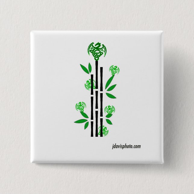 Badge Carré 5 Cm Pin de dragons verts d'heure-milliampère Jongg (Devant)