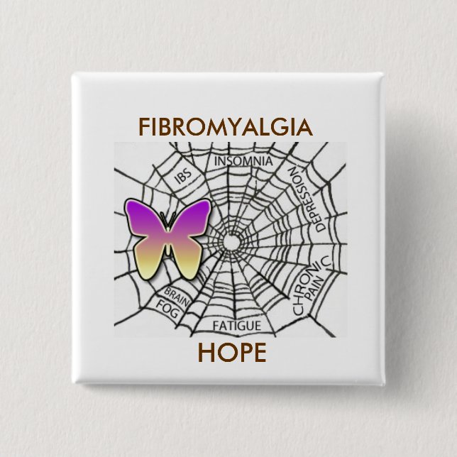 BADGE CARRÉ 5 CM PIN DE FIBROMYALGIE D'ESPOIR - BLANC (Devant)