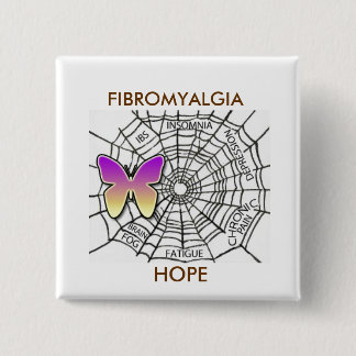 BADGE CARRÉ 5 CM PIN DE FIBROMYALGIE D'ESPOIR - BLANC