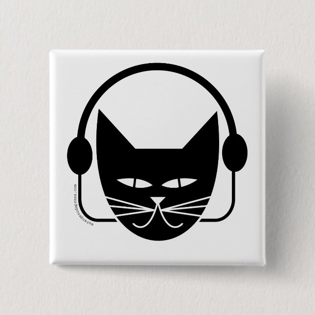 Badge Carré 5 Cm Pin de FM de chat noir (Devant)