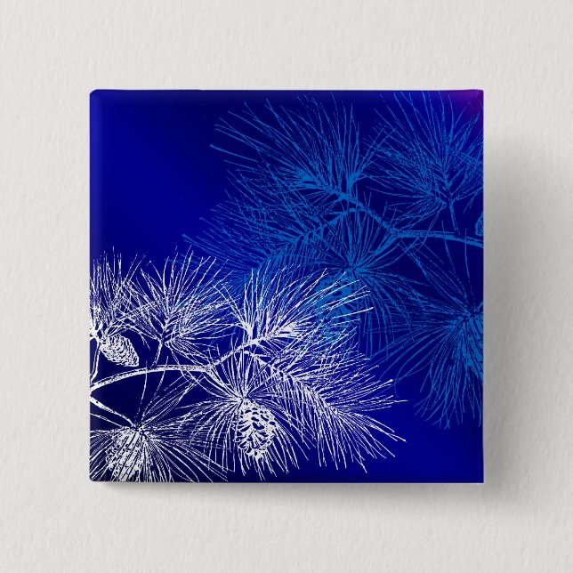 Badge Carré 5 Cm Pin d'hiver bleu et blanc (Devant)