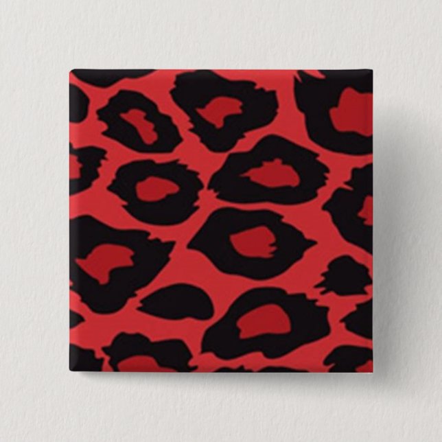 Badge Carré 5 Cm Pin léopard rouge (Devant)