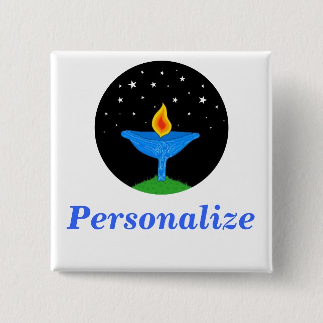 Badge Carré 5 Cm Pin lumineux du calice UU/bouton (Devant)