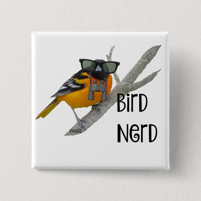 Badge Carré 5 Cm Pin nerd de bouton d'oiseau (Devant)