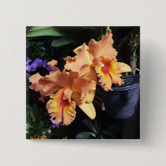 Badge Carré 5 Cm Pin orange de corsage d'orchidée