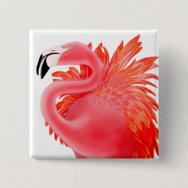 Badge Carré 5 Cm Pin rose de Flamant rose (Devant)