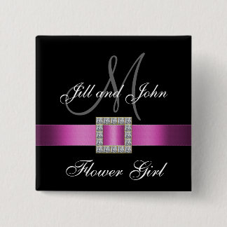 Badge Carré 5 Cm Pin rose, noir, blanc de demoiselle de honneur