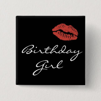 Badge Carré 5 Cm Pin rouge de fille d'anniversaire de baiser de