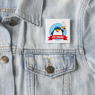 Badge Carré 5 Cm Pingouin cool tenant de la crème glacée