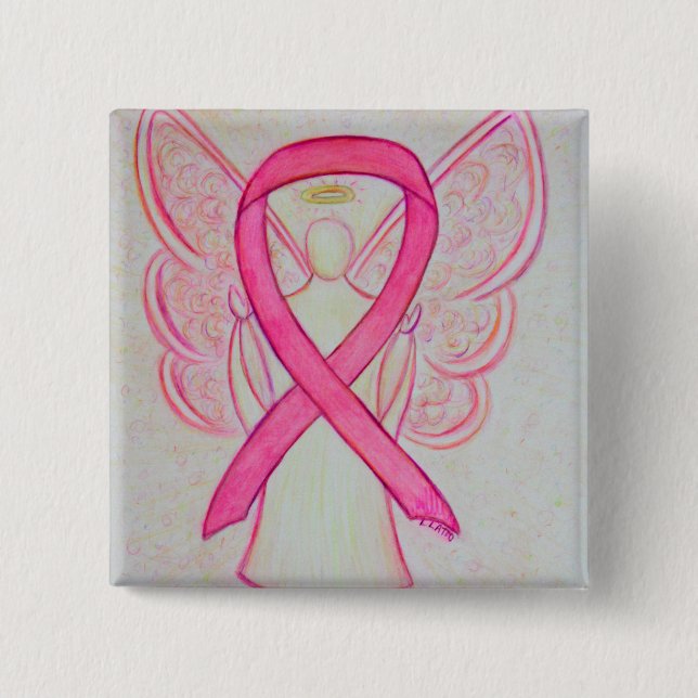 Badge Carré 5 Cm Pink Angel Sensibilisation Ruban Personnalisé Pins (Devant)