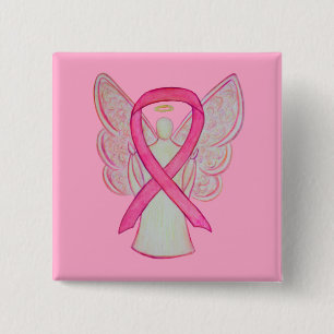 Badge Carré 5 Cm Pink Angel Sensibilisation Ruban Personnalisé Pins