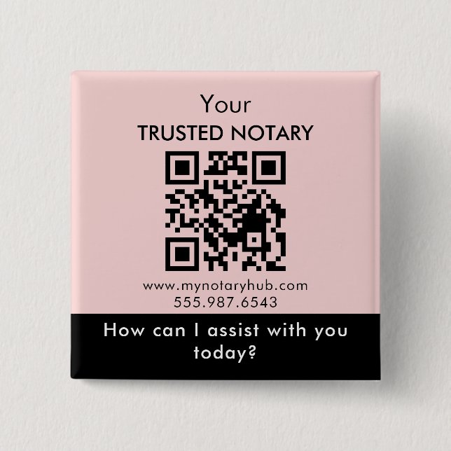 Badge Carré 5 Cm Pink Black Notary Branding with QR Code (Devant)