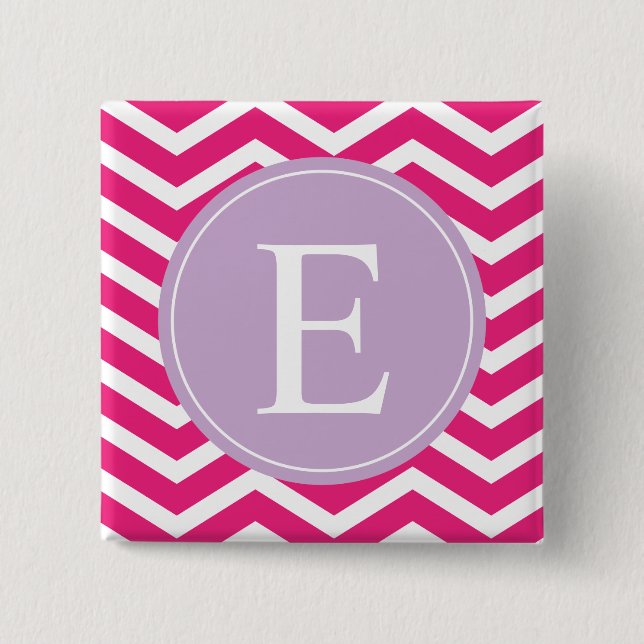 Badge Carré 5 Cm Pink Blanc Chevron violet Monogramme (Devant)
