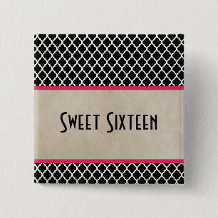 Badge Carré 5 Cm Pink Chic Quatrefoil Sweet 16 Bouton