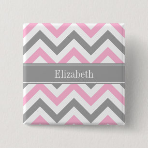 Badge Carré 5 Cm Pink Dk Gray White LG Chevron Gray Name Monogram